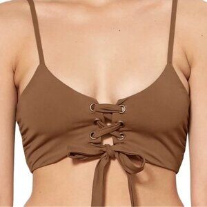 NWT Mara Hoffman Swim Scarlett Bikini Top Womens M Cumino Lace Up Tie Front